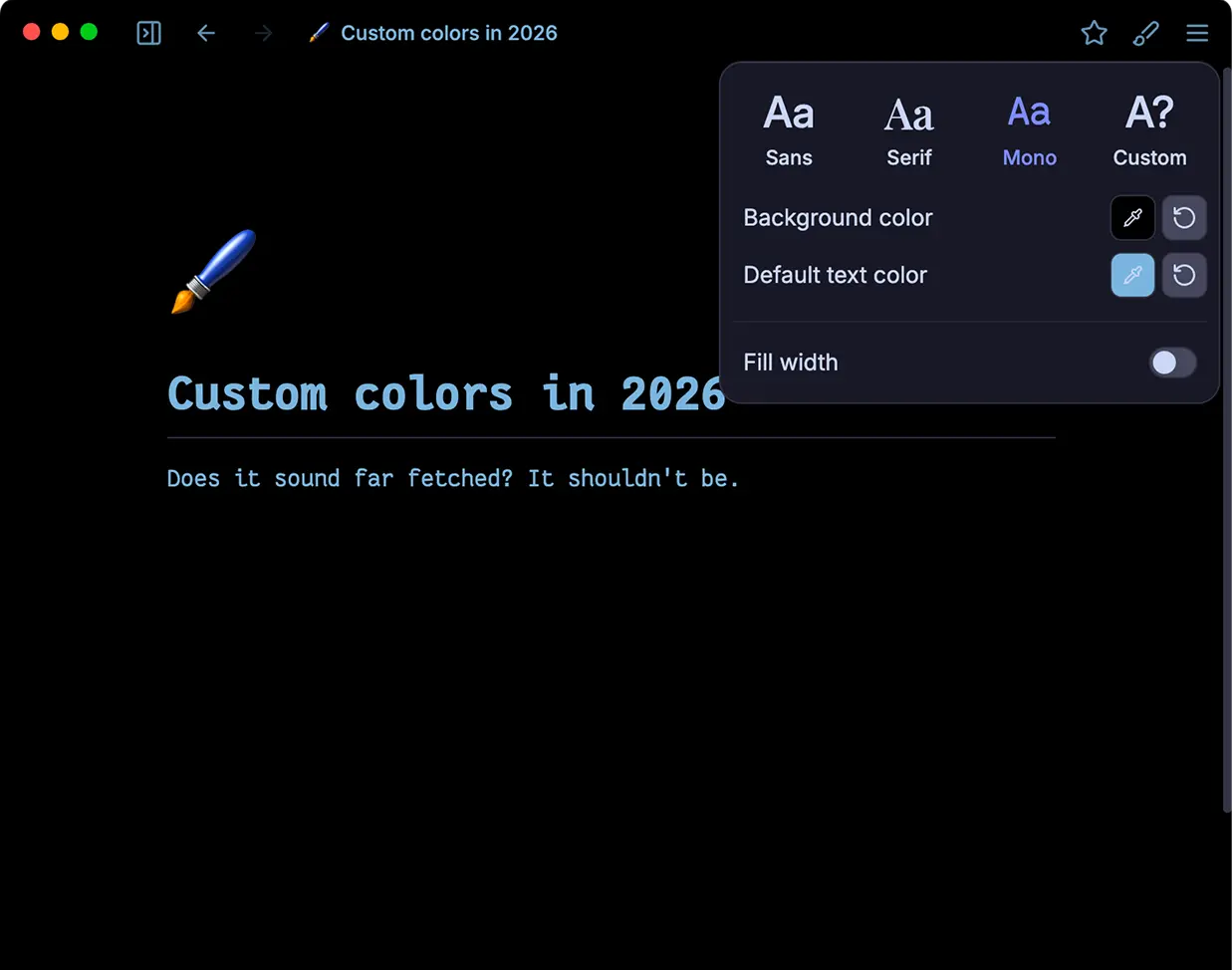 Screenshot of note styling features